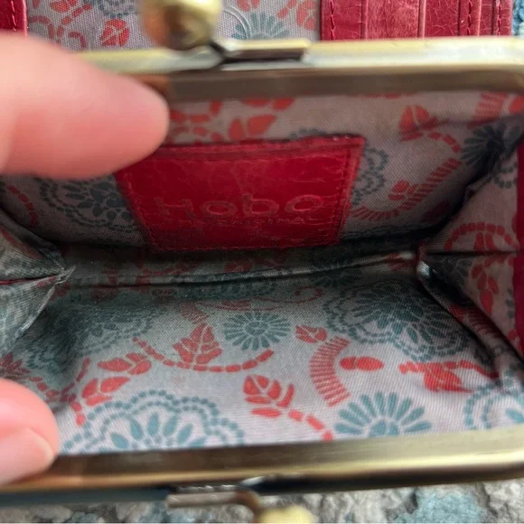 Vintage Red Hobo Leather kiss clasp wallet & card holder - Picture 5 of 8